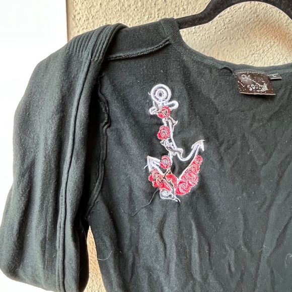 Lucky Thirteen Rockabilly Button-up CardiganSweater Embroidered Anchor L black - Picture 8 of 10